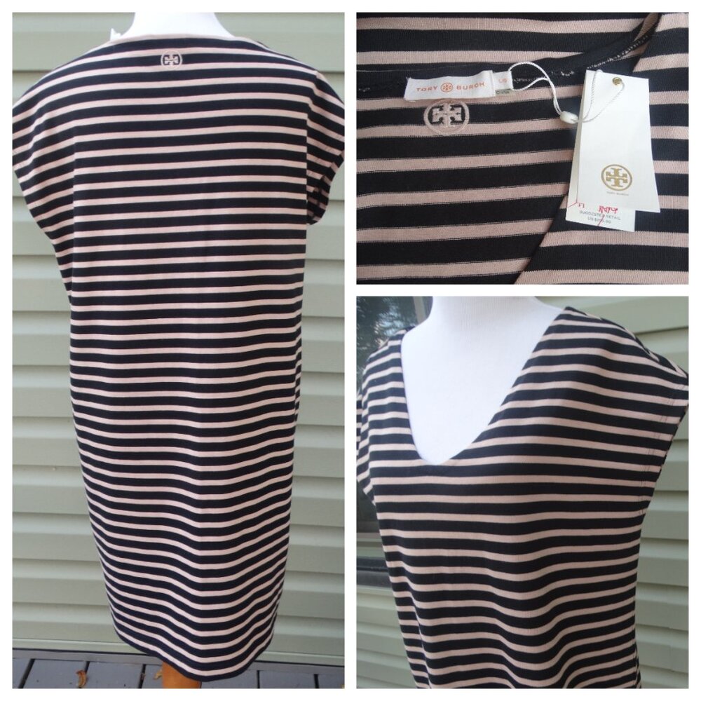 NEW TORY BURCH Large Shift Dress $250 French Stripe 100% cotton